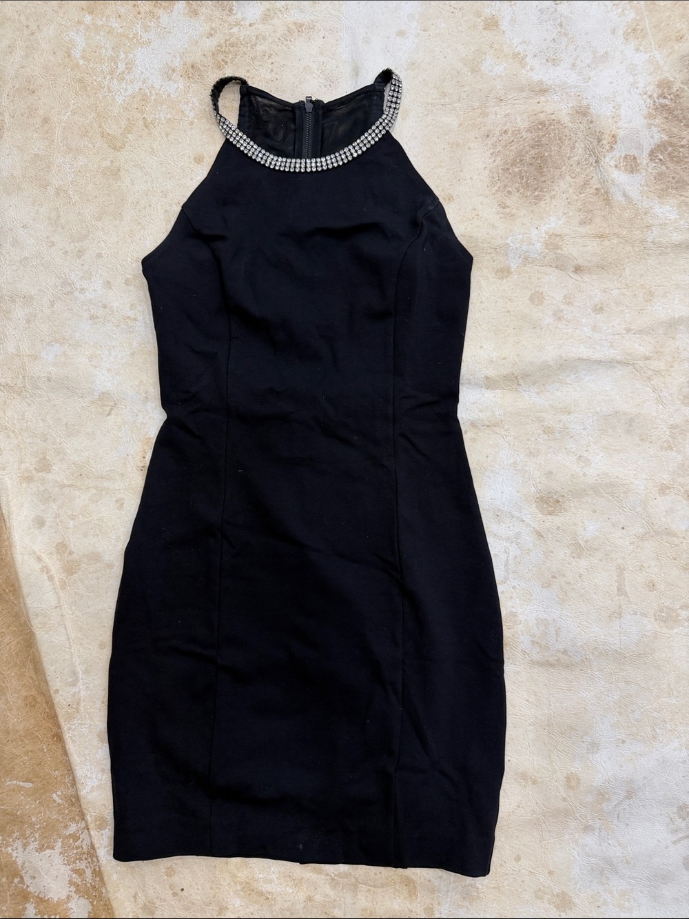 Guess Black Mini Dress with Rhinestone Halter Neckline